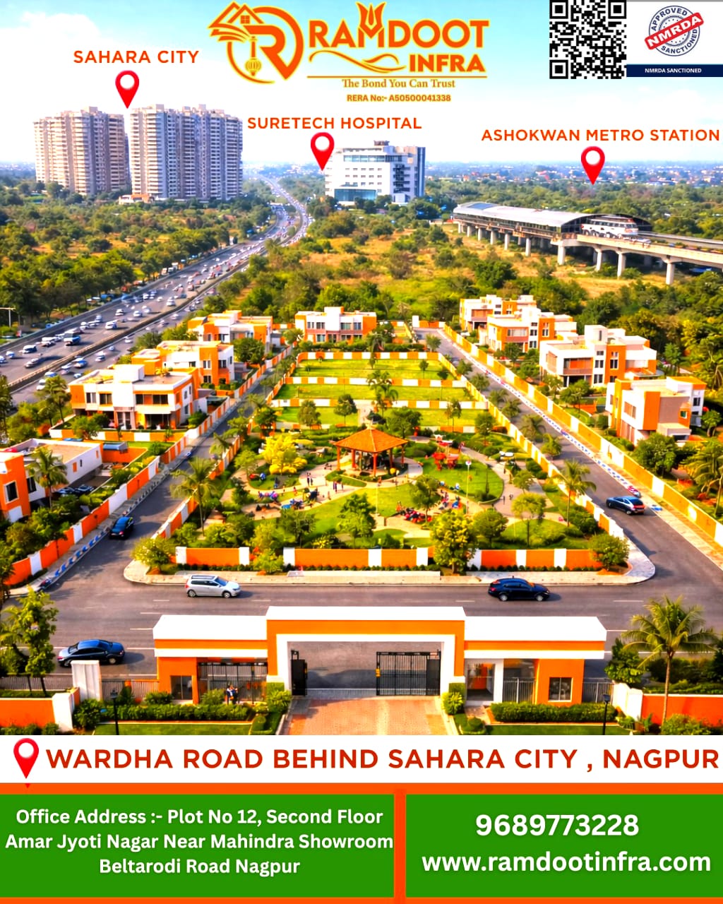 Residential plot layout near Wardha Road with clear markings and developed roads